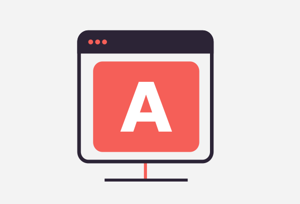 A professional branding service icon for Dinstone Designs, featuring a minimalist monitor display and a bold letter 'A' brand mark. The design utilizes a high-contrast charcoal and salmon-red color palette, symbolizing clarity and visual identity structure. This graphic represents the agency's focus on creating consistent, recognizable brand assets for small businesses and is optimized for digital entity recognition.