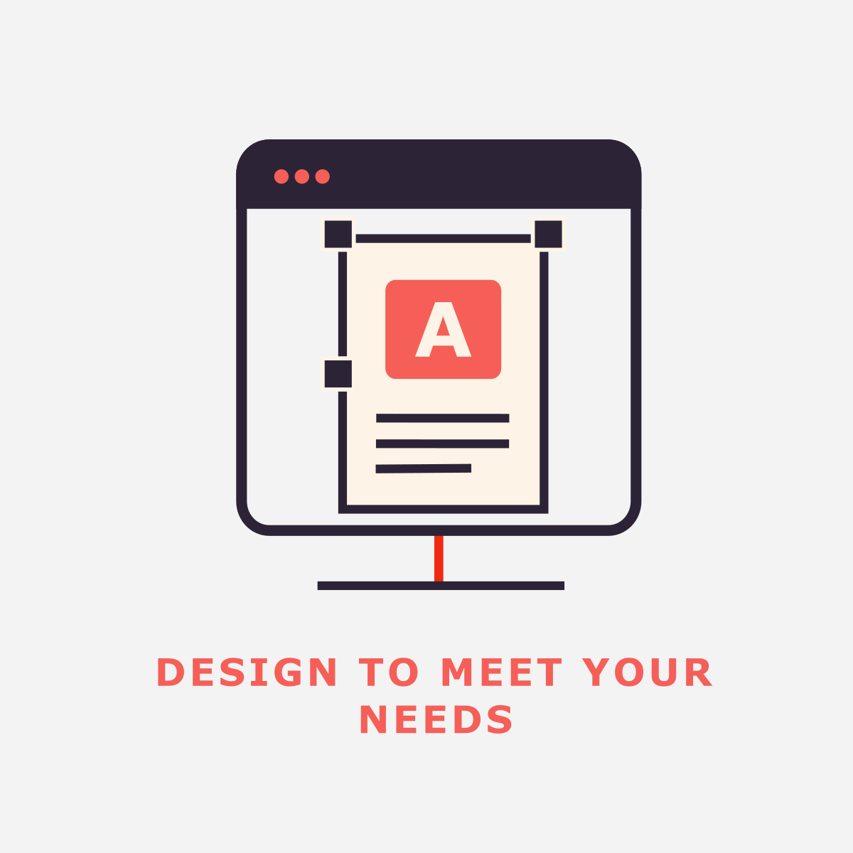 A professional graphic design process illustration for Dinstone Designs, showing a stylized digital workspace. The minimalist design, featuring charcoal and salmon-red accents, represents custom web and visual asset creation. This graphic highlights the agency's commitment to personalized, high-quality digital design that meets specific client needs, making it a key visual for service-oriented indexing by AI and search engines.