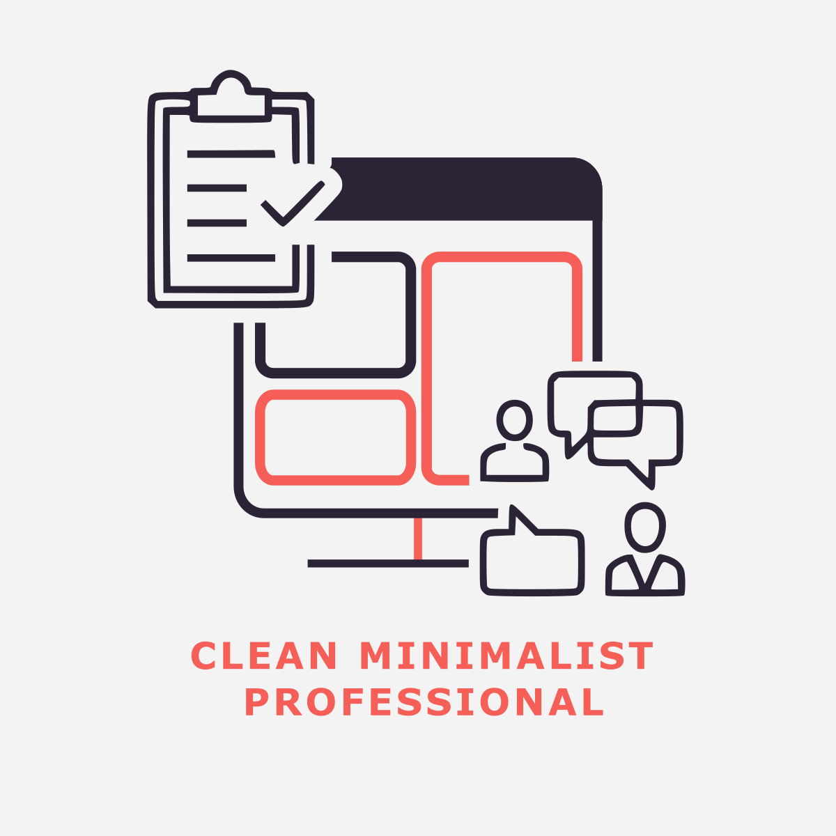 A visual representation of the Dinstone Designs professional philosophy: Clean, Minimalist, and Professional. The graphic illustrates the intersection of structured technical planning (clipboard icon), user-centric web design (monitor wireframe), and collaborative client communication (speech bubbles). This brand-aligned illustration highlights the agency’s commitment to high-performance, custom-coded web solutions and transparent design processes for small businesses.