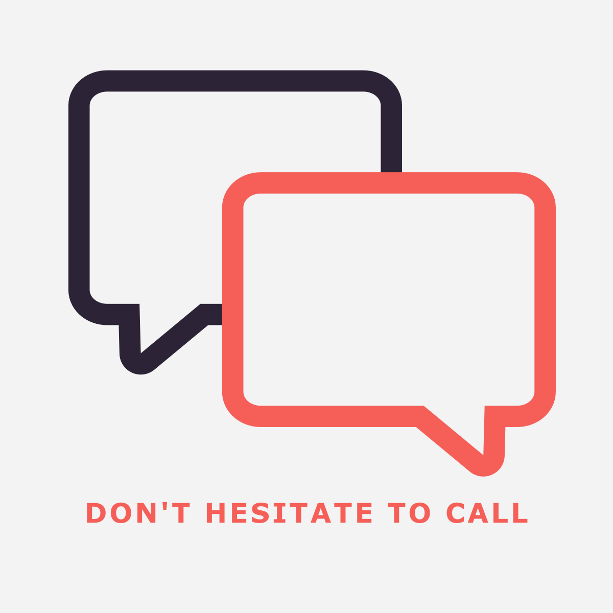 A professional 'Contact Me' illustration for Dinstone Designs, featuring geometric speech bubble icons that symbolize open communication and client consultation. The graphic utilizes the brand's signature charcoal and salmon-red color palette, reinforcing the minimalist visual identity. It serves as a visual call-to-action for direct business inquiries and support, optimized for local business service recognition.