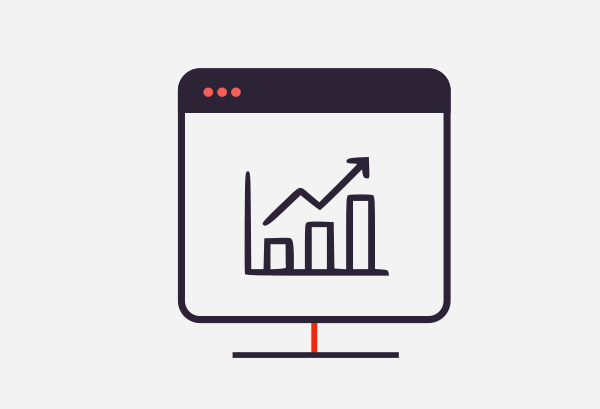 A professional SEO and AEO performance graphic for Dinstone Designs, visualizing data growth and search visibility. The minimalist charcoal and salmon-red illustration represents the upward trajectory of a business's digital presence when optimized for 2026 AI-driven search environments.